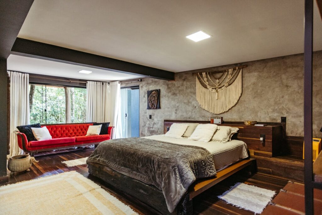 Spacious bedroom with modern decor in Santa Teresa, Brazil Airbnb.
